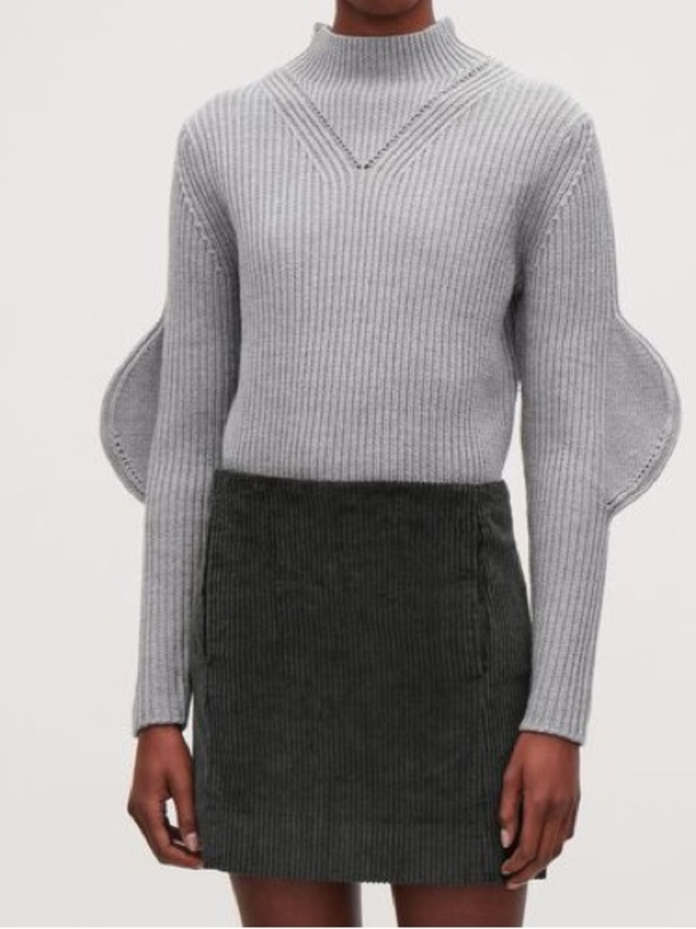 COS Gray Ribbed Turtleneck Sweater with details on sleeves